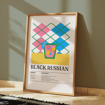 Premium Poster of Colorful Geometric Black Russian Cocktail Recipe Posters