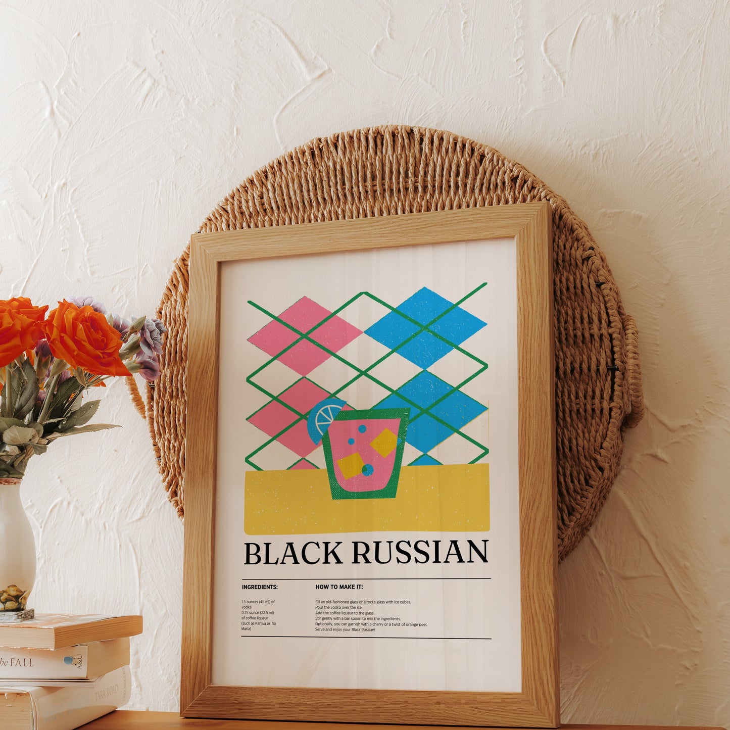 Premium Poster of Colorful Geometric Black Russian Cocktail Recipe Posters