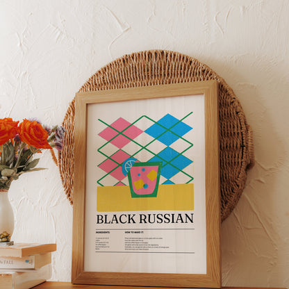 Premium Poster of Colorful Geometric Black Russian Cocktail Recipe Posters