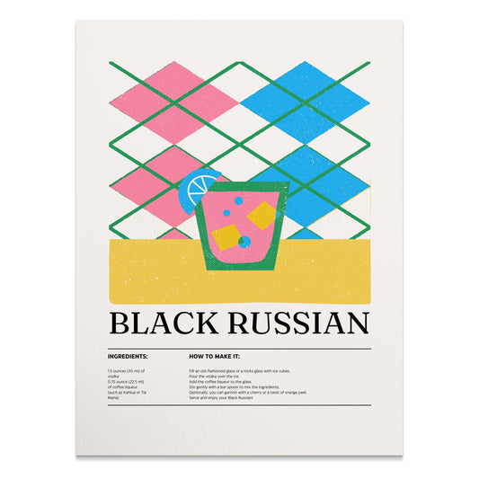 Premium Poster of Colorful Geometric Black Russian Cocktail Recipe Posters