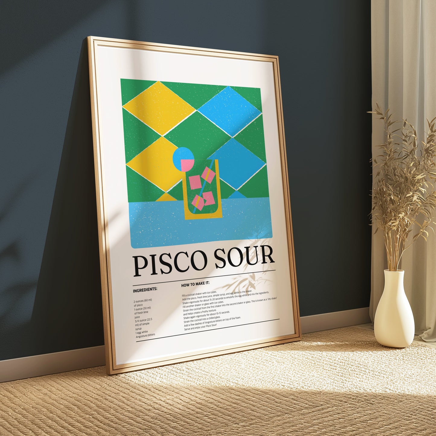 Premium Poster of Colorful Geometric Pisco Sour Recipe Art Posters