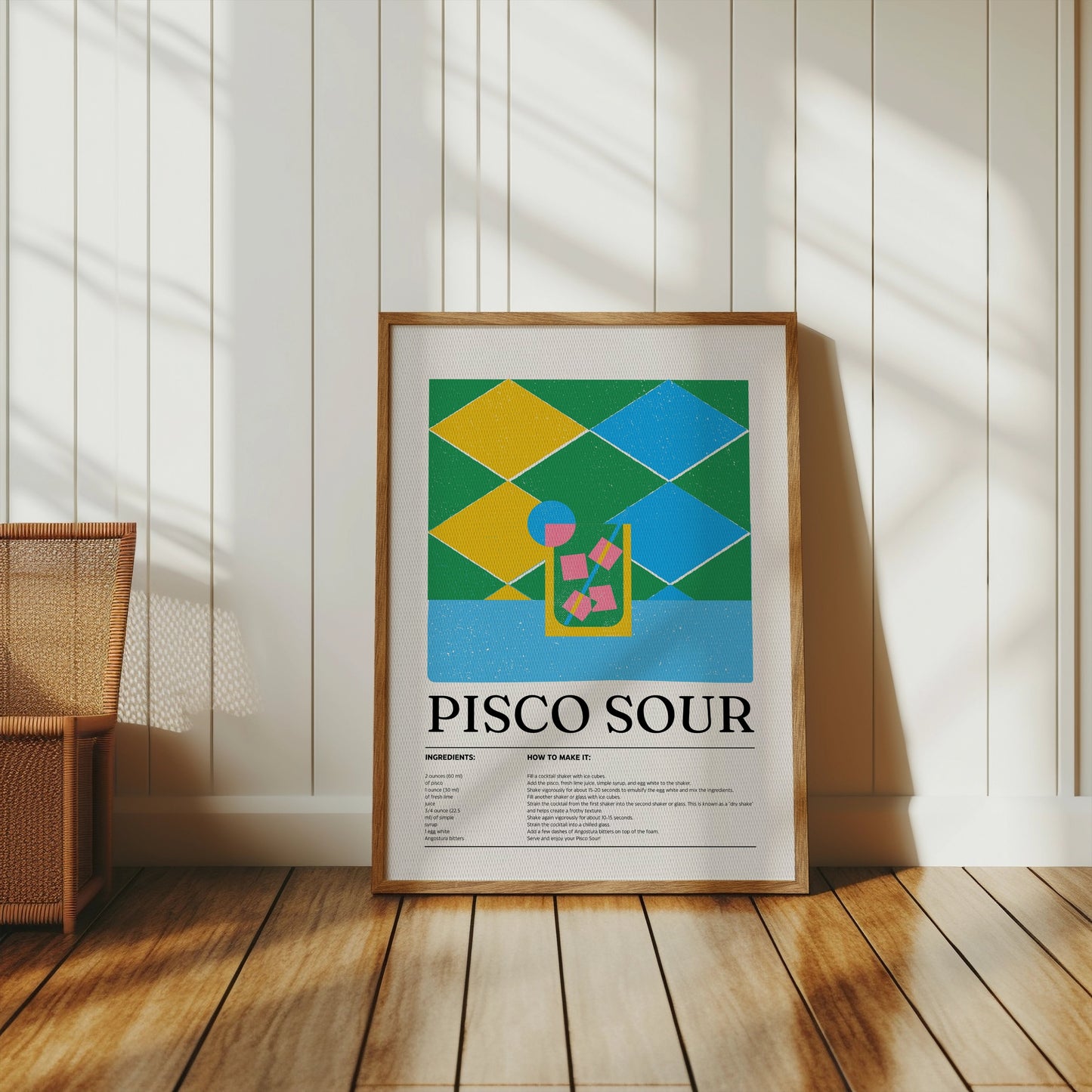 Premium Poster of Colorful Geometric Pisco Sour Recipe Art Posters