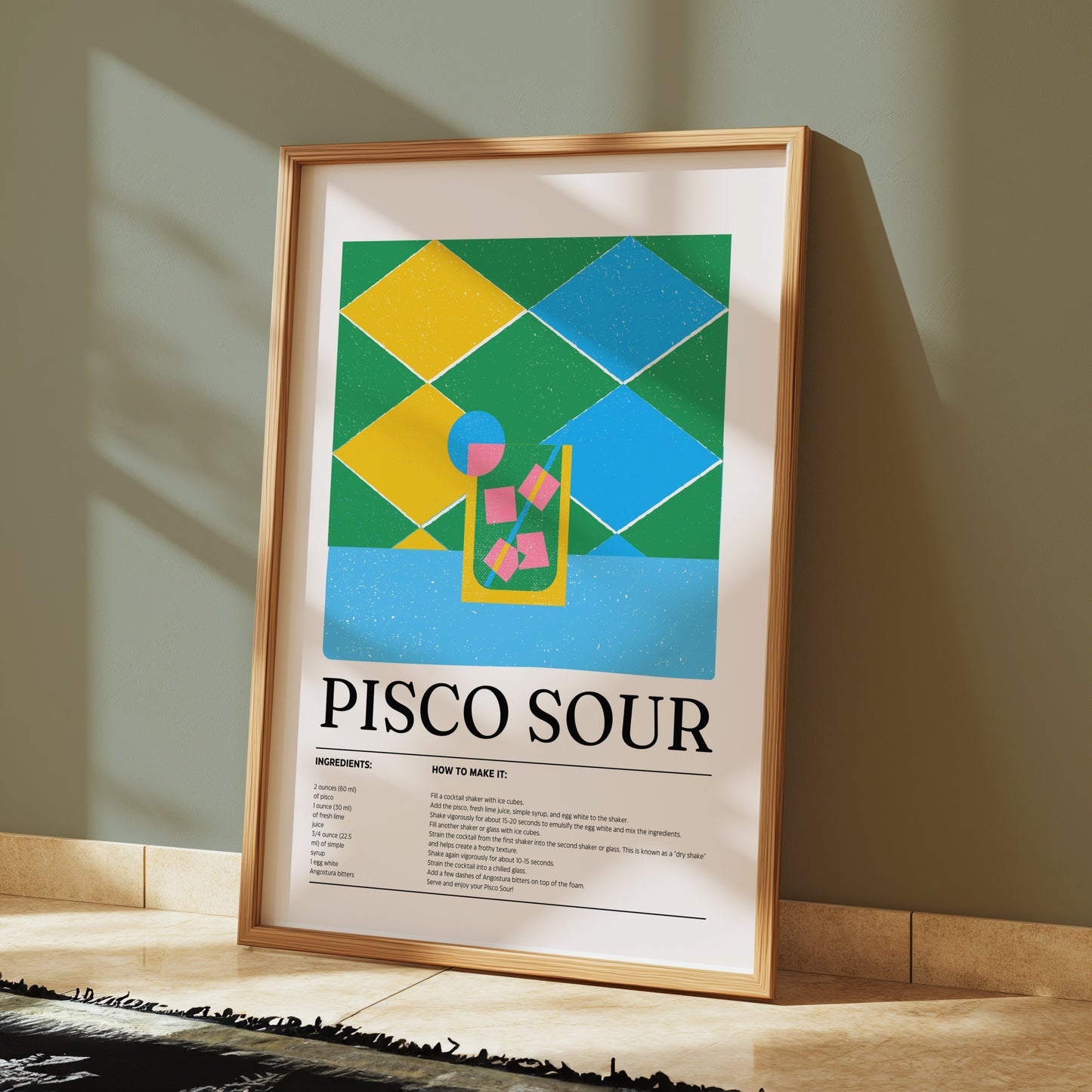 Premium Poster of Colorful Geometric Pisco Sour Recipe Art Posters