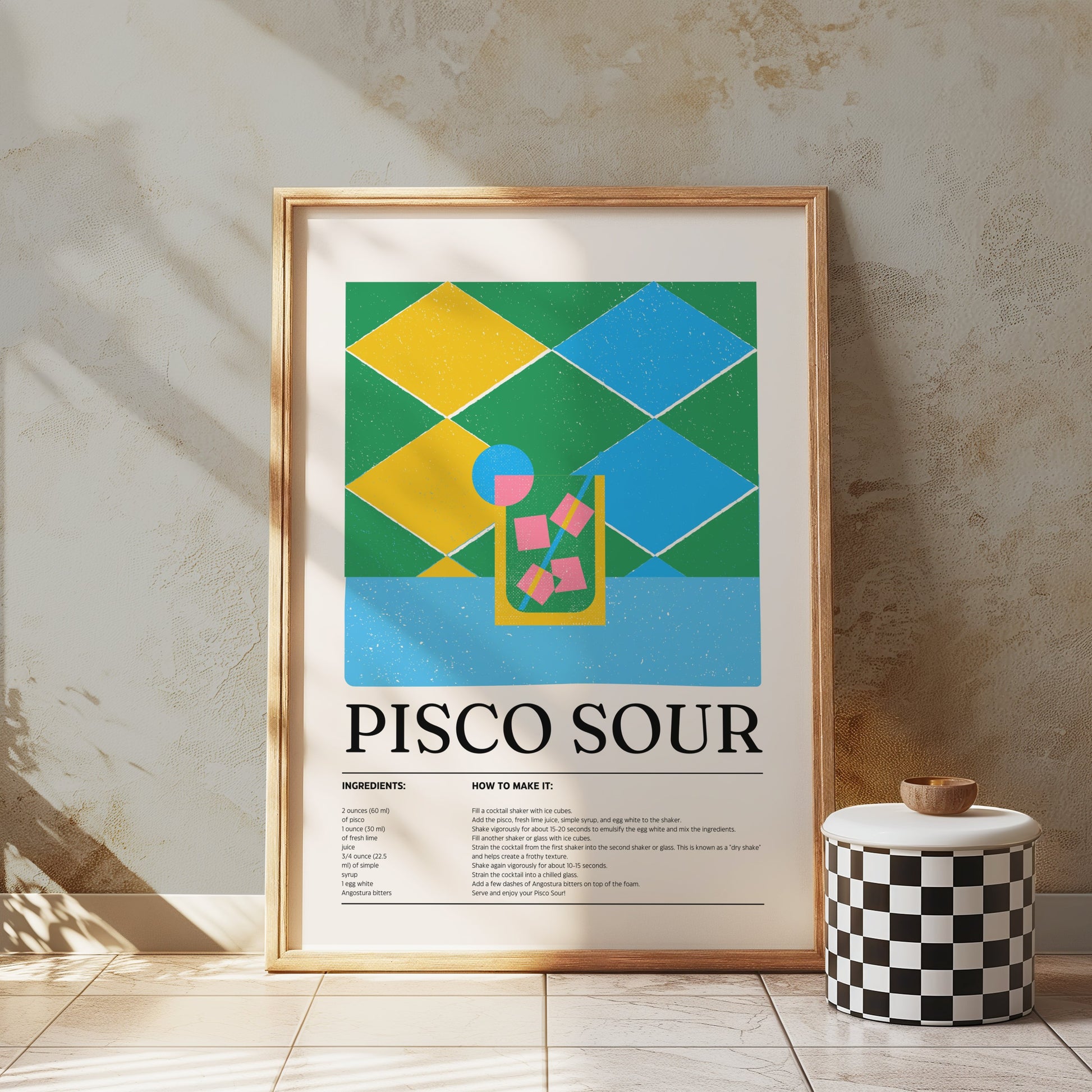 Premium Poster of Colorful Geometric Pisco Sour Recipe Art Posters