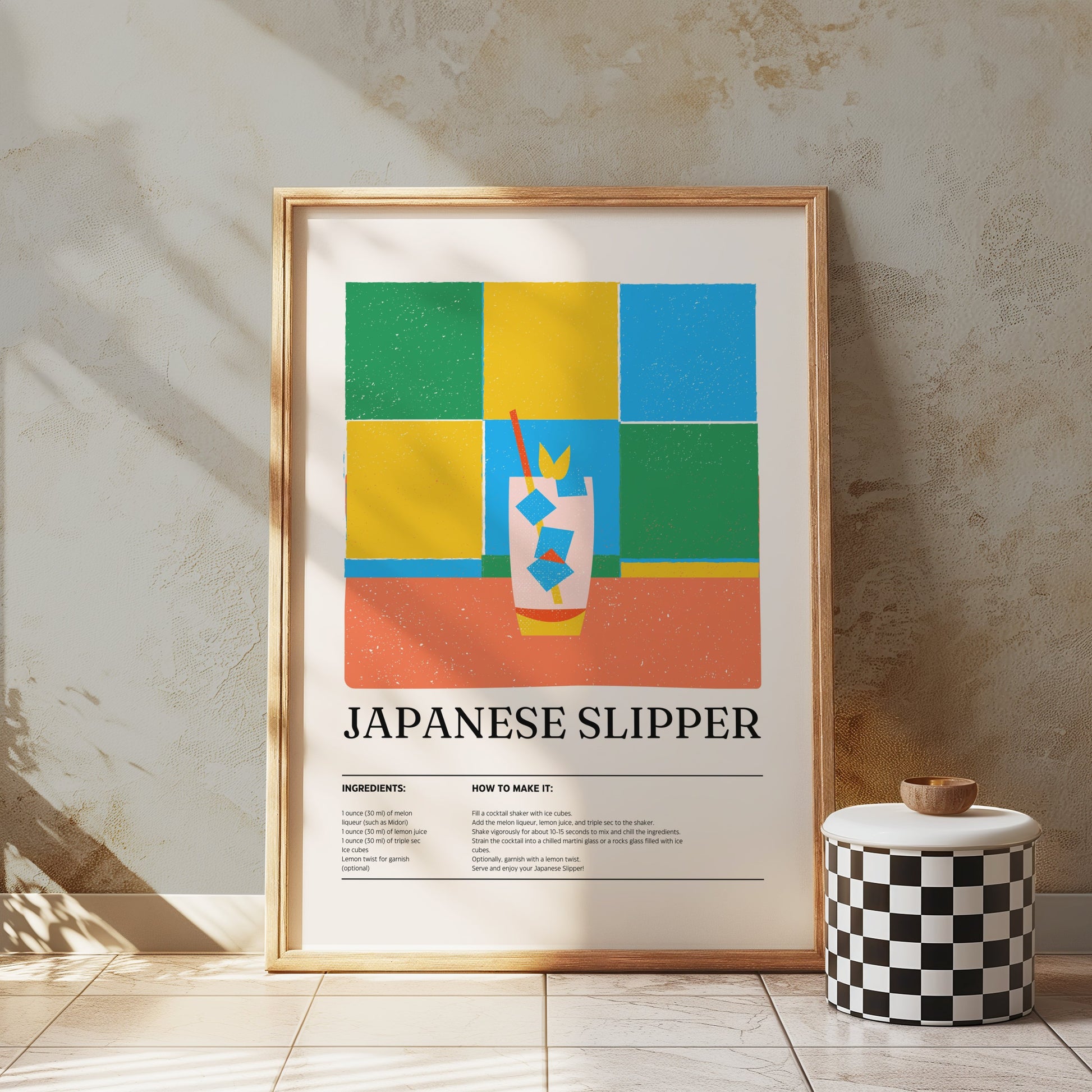 Premium Poster of Colorful Japanese Slipper Cocktail Recipe Art Posters