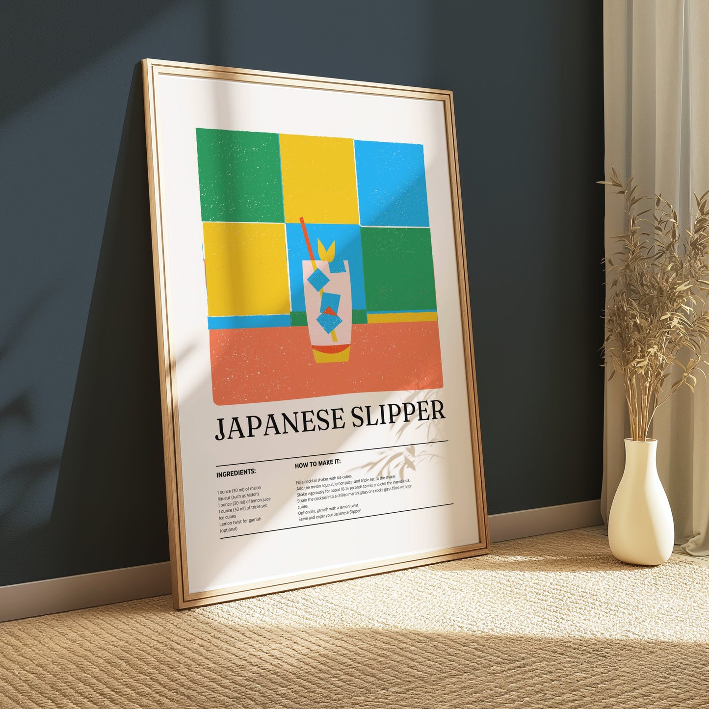 Premium Poster of Colorful Japanese Slipper Cocktail Recipe Art Posters