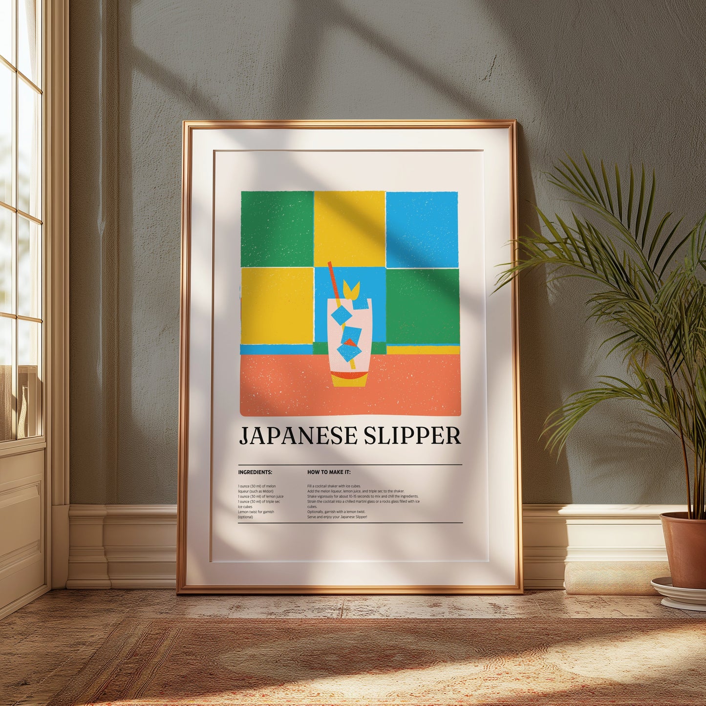 Premium Poster of Colorful Japanese Slipper Cocktail Recipe Art Posters