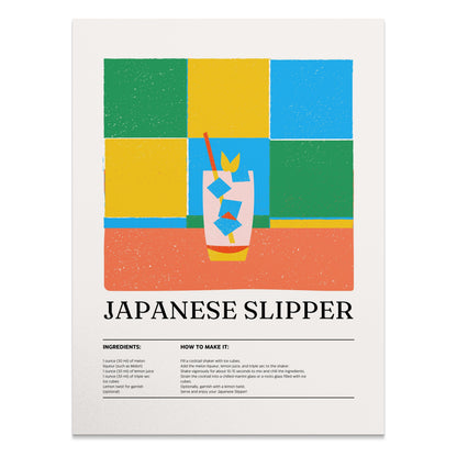 Premium Poster of Colorful Japanese Slipper Cocktail Recipe Art Posters