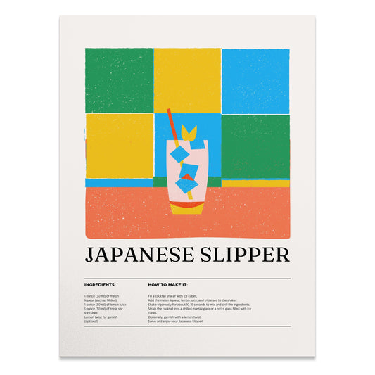 Premium Poster of Colorful Japanese Slipper Cocktail Recipe Art Posters