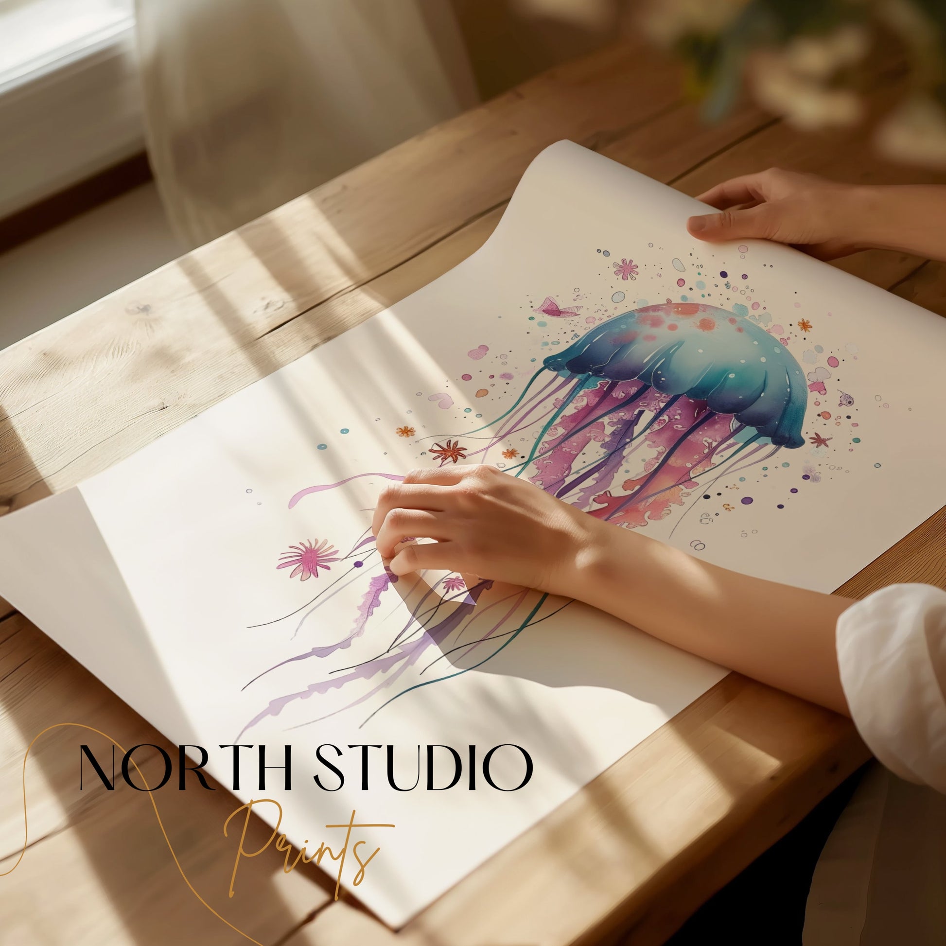 Premium Poster of Colorful Jellyfish Art with Splash Effects Posters