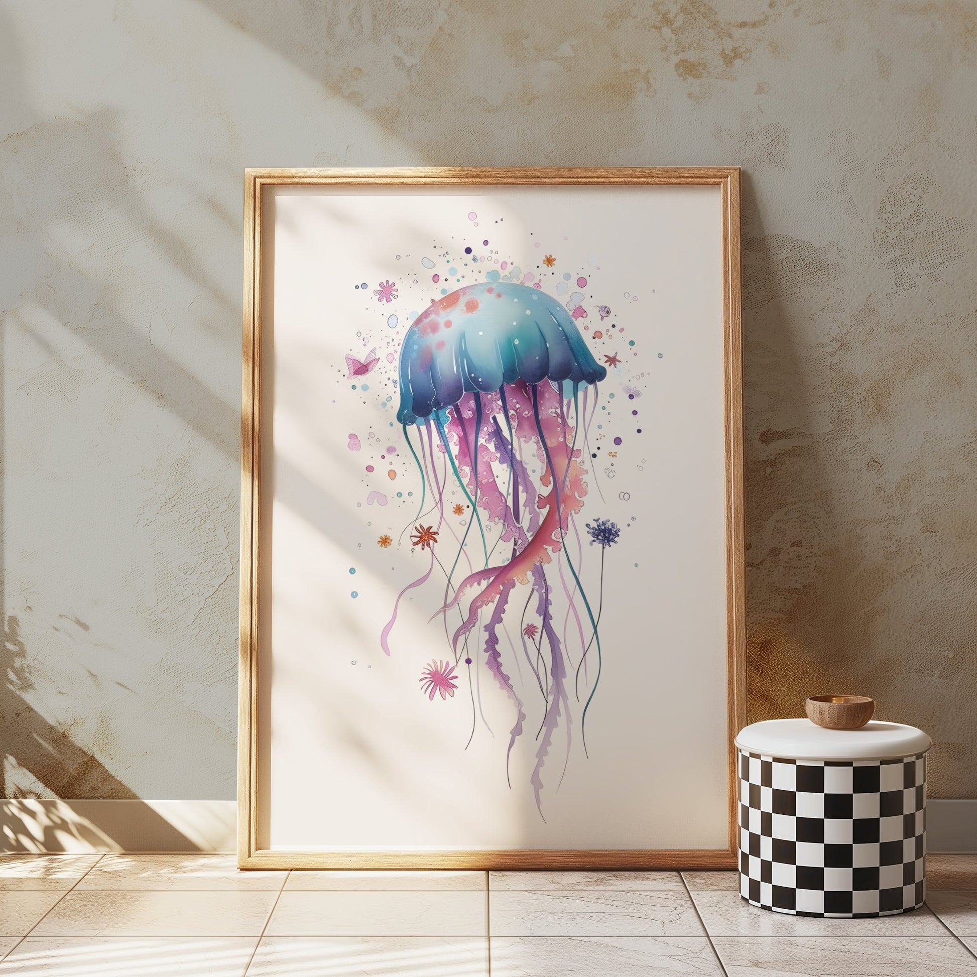 Premium Poster of Colorful Jellyfish Art with Splash Effects Posters