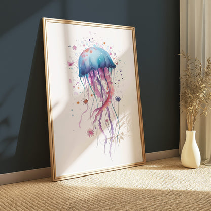 Premium Poster of Colorful Jellyfish Art with Splash Effects Posters