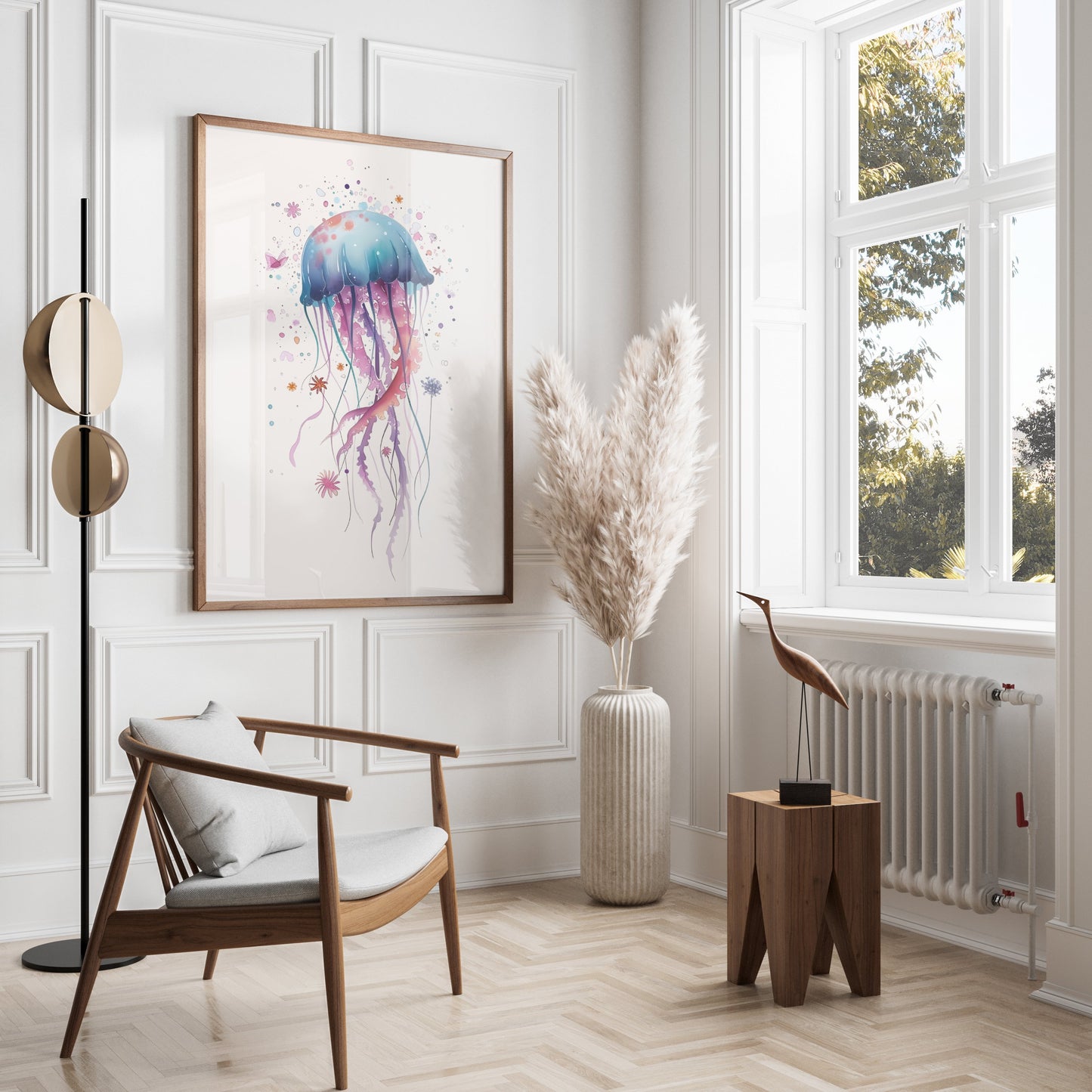 Premium Poster of Colorful Jellyfish Art with Splash Effects Posters
