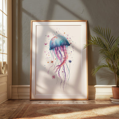 Premium Poster of Colorful Jellyfish Art with Splash Effects Posters