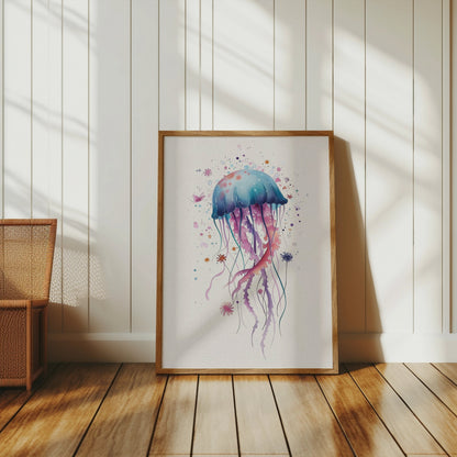 Premium Poster of Colorful Jellyfish Art with Splash Effects Posters