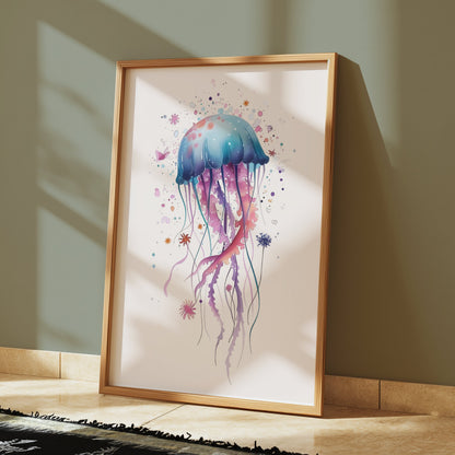 Premium Poster of Colorful Jellyfish Art with Splash Effects Posters