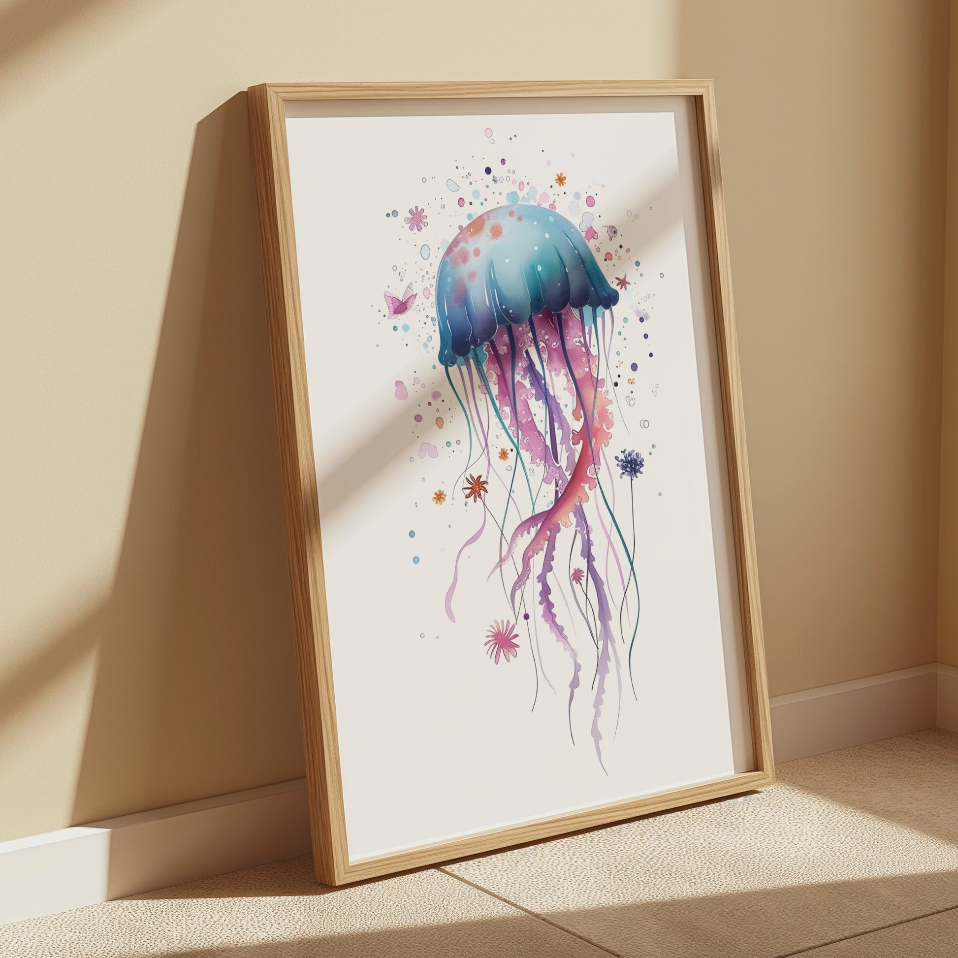Premium Poster of Colorful Jellyfish Art with Splash Effects Posters