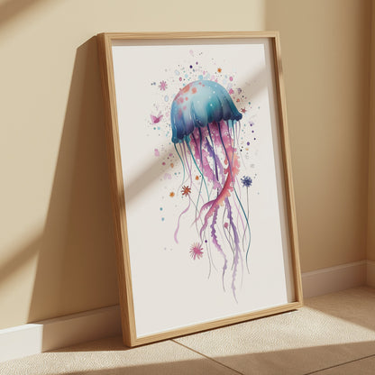 Premium Poster of Colorful Jellyfish Art with Splash Effects Posters