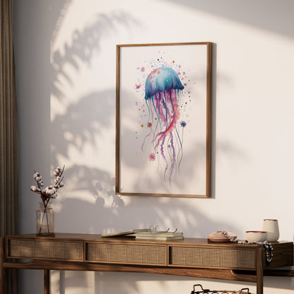 Premium Poster of Colorful Jellyfish Art with Splash Effects Posters