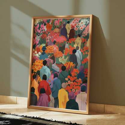 Premium Poster of Colorful Market Flowers and People Illustration Posters