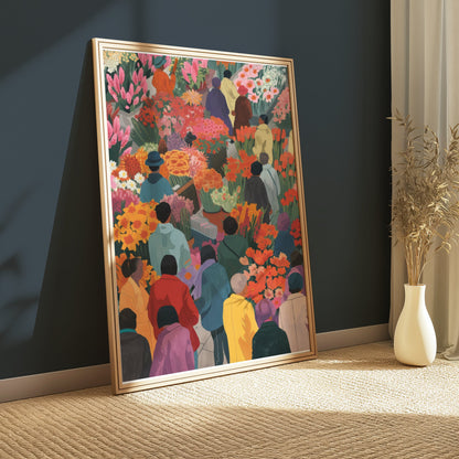 Premium Poster of Colorful Market Flowers and People Illustration Posters