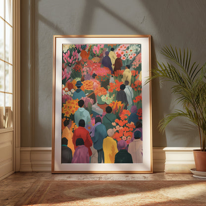 Premium Poster of Colorful Market Flowers and People Illustration Posters