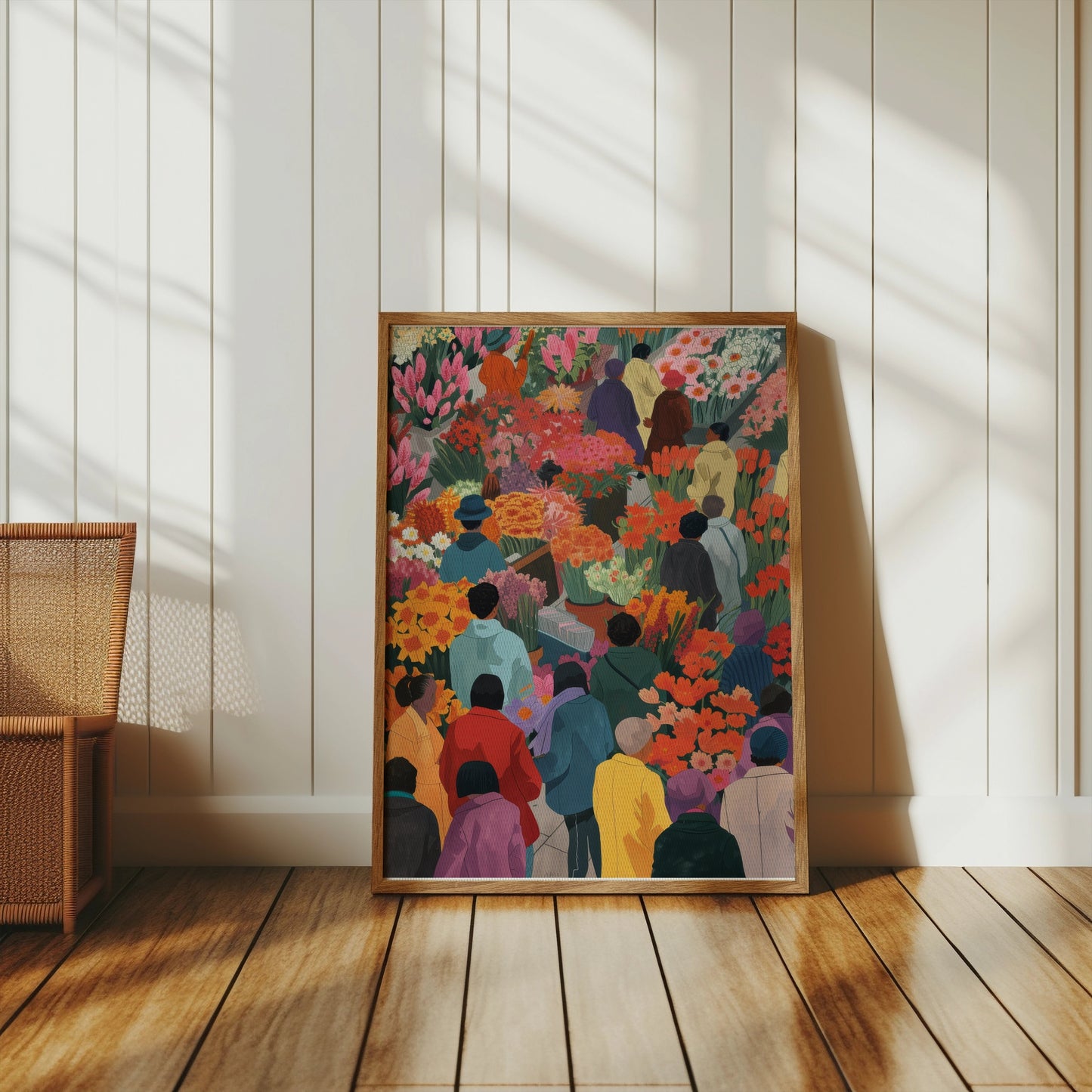 Premium Poster of Colorful Market Flowers and People Illustration Posters