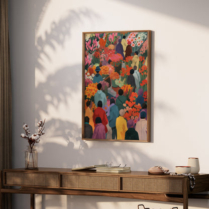 Premium Poster of Colorful Market Flowers and People Illustration Posters