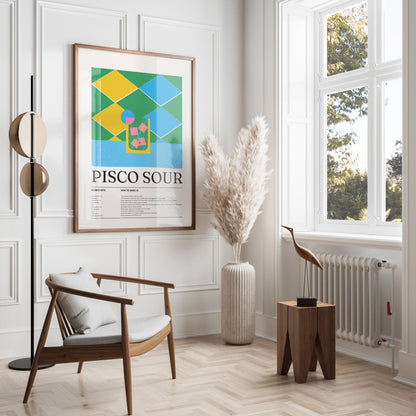 Premium Poster of Colorful Pisco Sour Recipe with Ice Cubes Posters