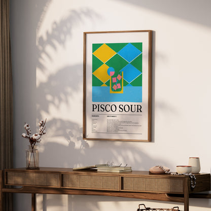 Premium Poster of Colorful Pisco Sour Recipe with Ice Cubes Posters
