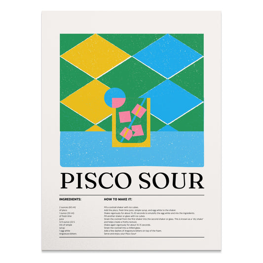 Premium Poster of Colorful Pisco Sour Recipe with Ice Cubes Posters