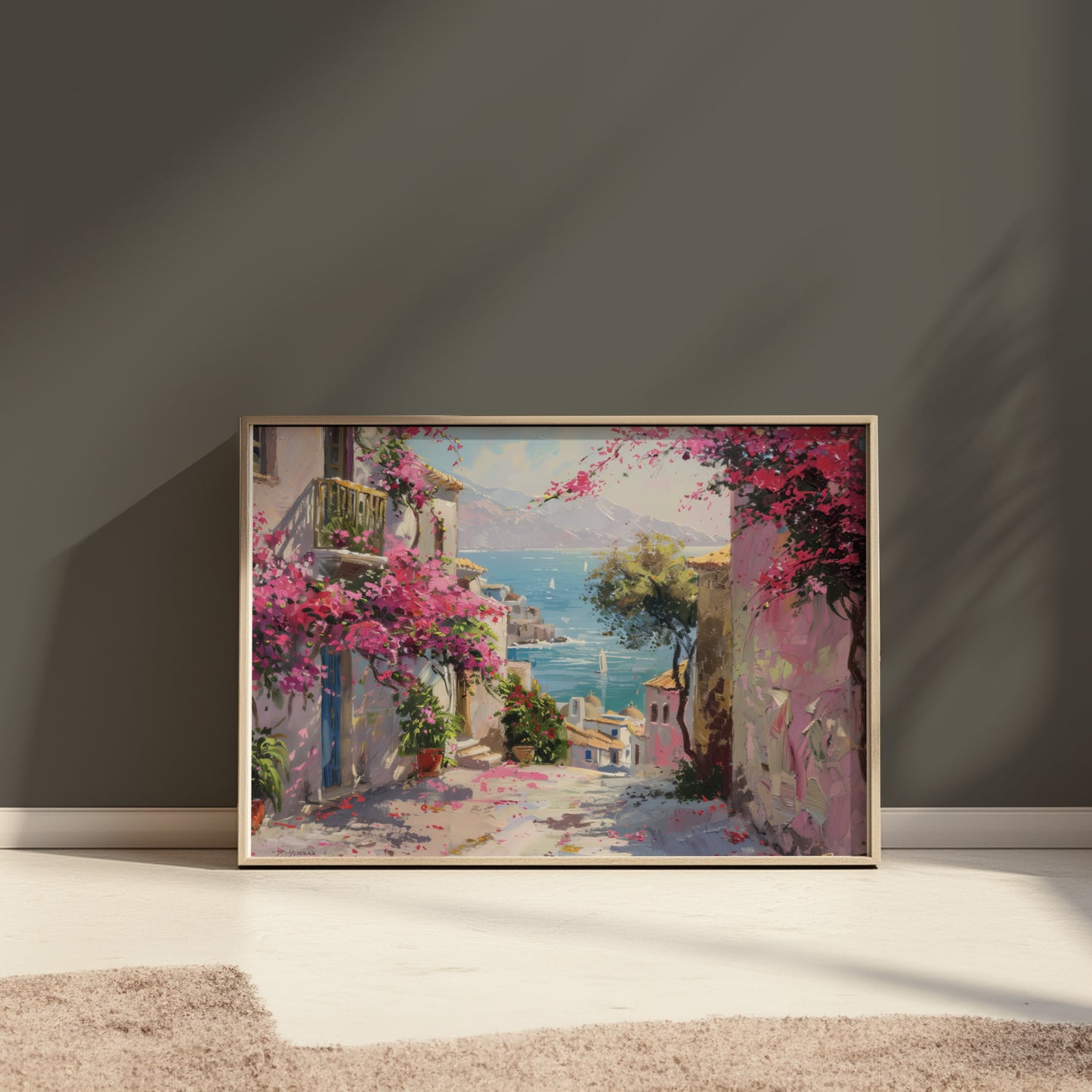 Premium Poster of Colorful Seaside Village Illustration Art Print Posters