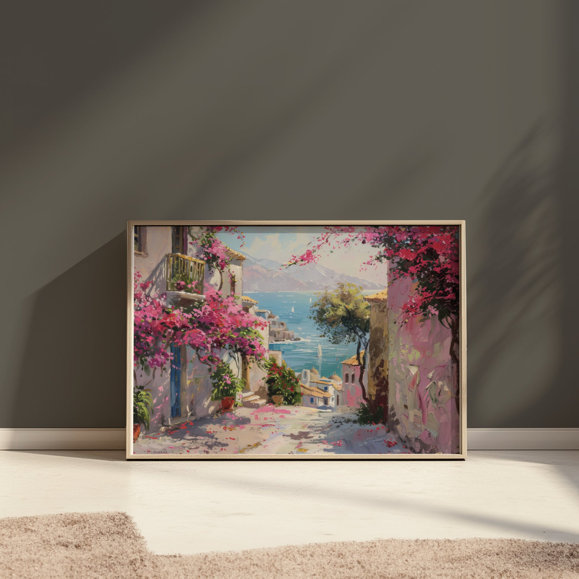 Premium Poster of Colorful Seaside Village Illustration Art Print Posters