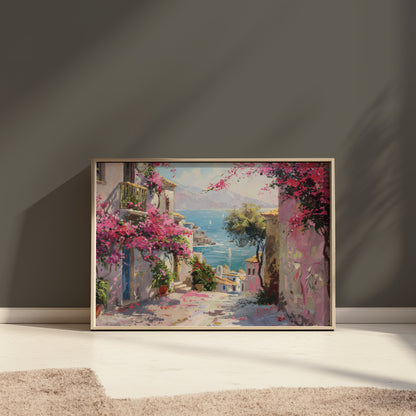 Premium Poster of Colorful Seaside Village Illustration Art Print Posters