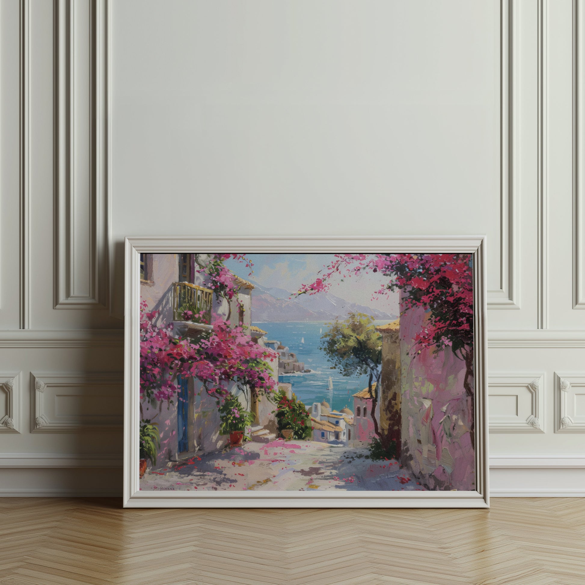 Premium Poster of Colorful Seaside Village Illustration Art Print Posters