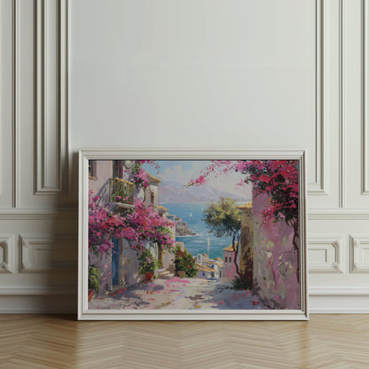 Premium Poster of Colorful Seaside Village Illustration Art Print Posters
