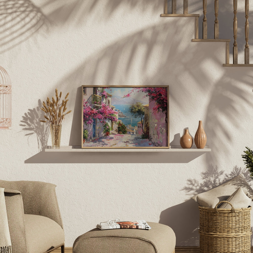 Premium Poster of Colorful Seaside Village Illustration Art Print Posters