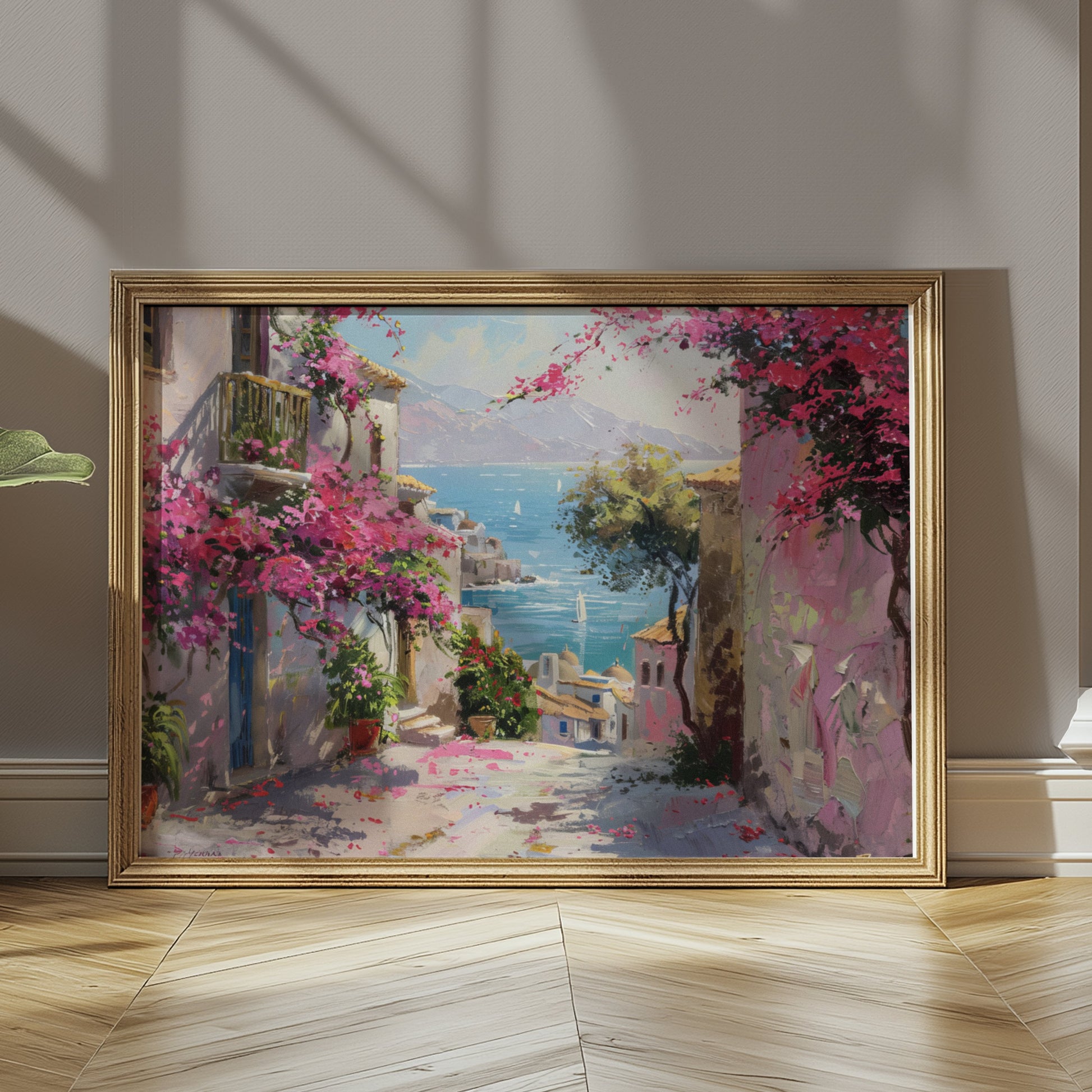 Premium Poster of Colorful Seaside Village Illustration Art Print Posters