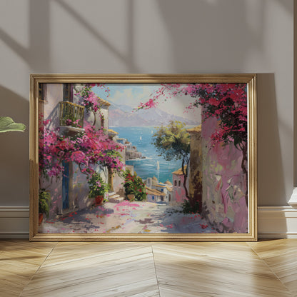 Premium Poster of Colorful Seaside Village Illustration Art Print Posters