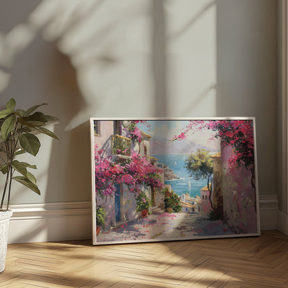 Premium Poster of Colorful Seaside Village Illustration Art Print Posters