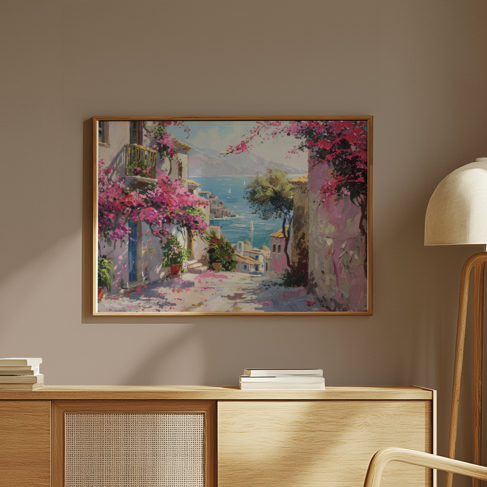 Premium Poster of Colorful Seaside Village Illustration Art Print Posters