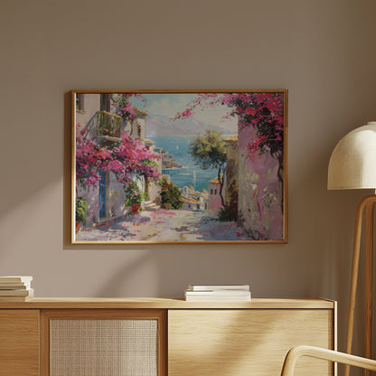 Premium Poster of Colorful Seaside Village Illustration Art Print Posters