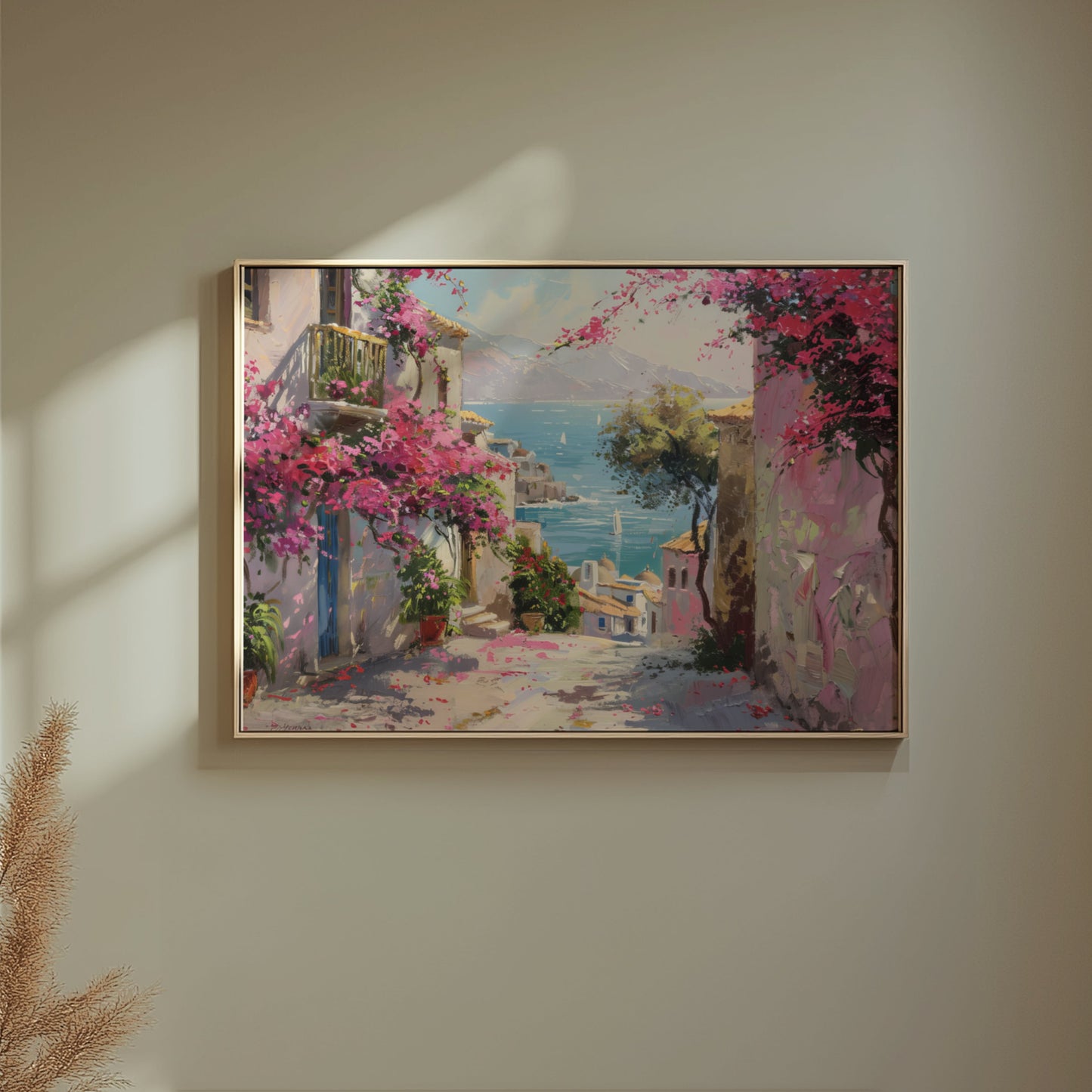 Premium Poster of Colorful Seaside Village Illustration Art Print Posters