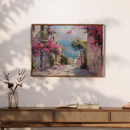 Premium Poster of Colorful Seaside Village Illustration Art Print Posters