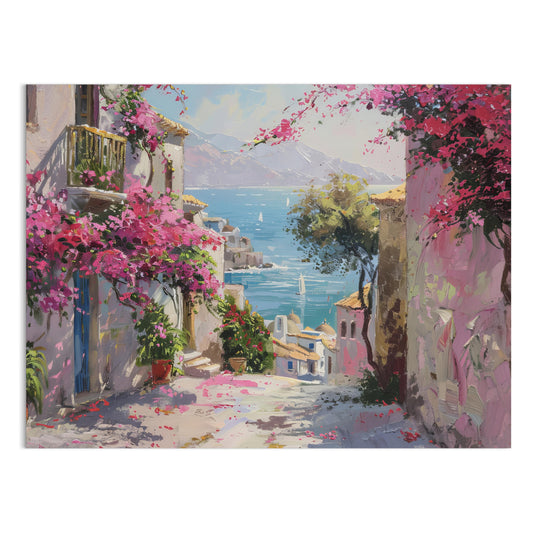 Premium Poster of Colorful Seaside Village Illustration Art Print Posters