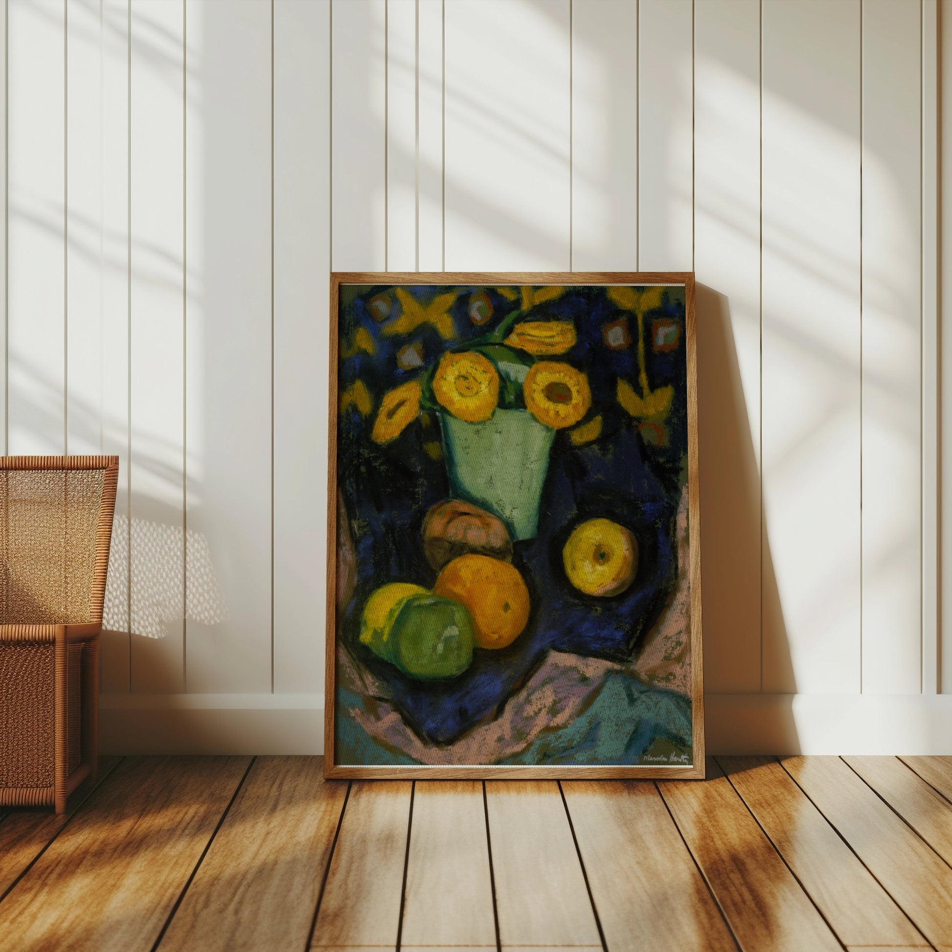 Premium Poster of Colorful Still Life with Sunflowers and Fruit Posters