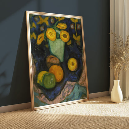 Premium Poster of Colorful Still Life with Sunflowers and Fruit Posters