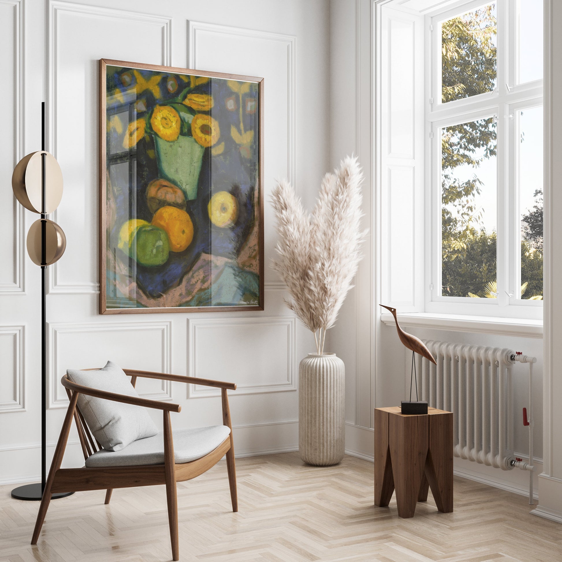 Premium Poster of Colorful Still Life with Sunflowers and Fruit Posters