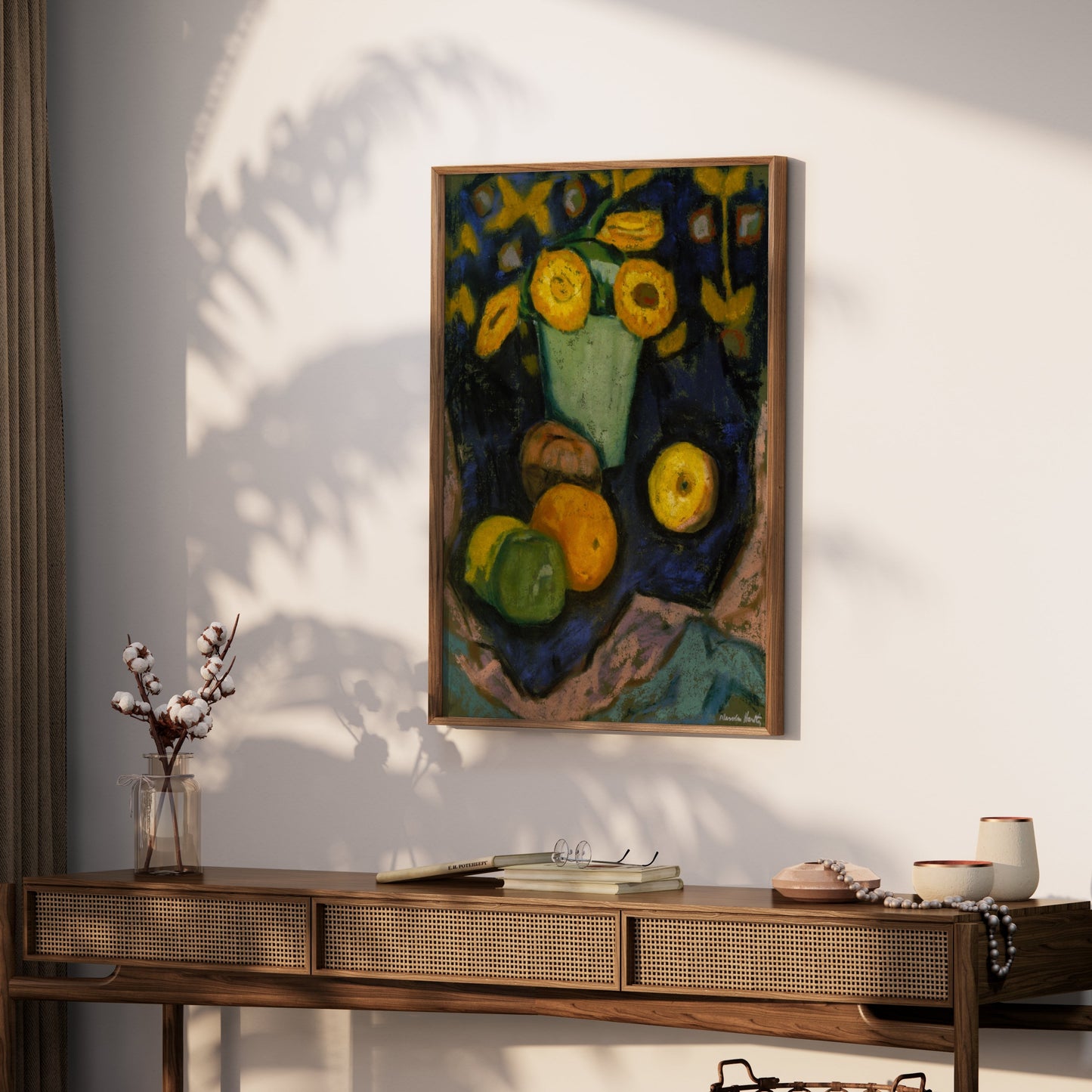 Premium Poster of Colorful Still Life with Sunflowers and Fruit Posters