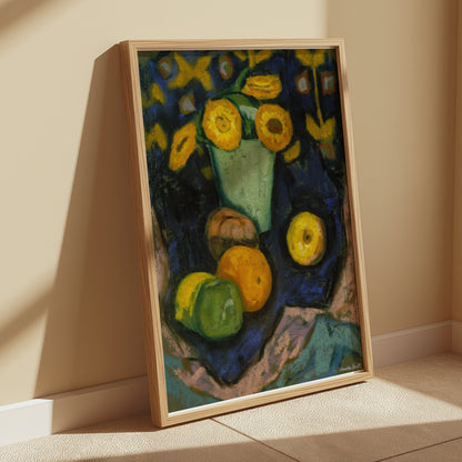Premium Poster of Colorful Still Life with Sunflowers and Fruit Posters